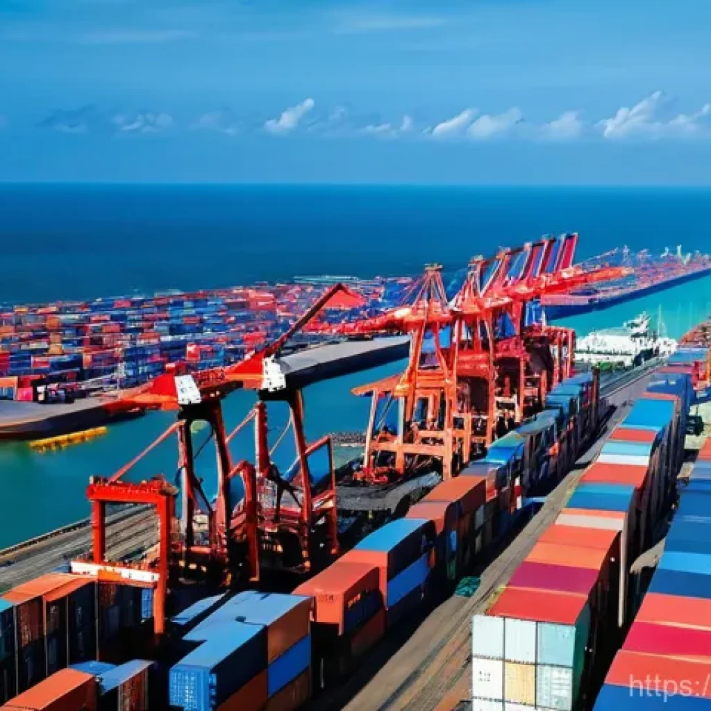 스리랑카와 중국의 경제 협력 - **Hambantota Port: A Gateway of Global Commerce**
    "A vibrant, high-angle panoramic shot of the b...