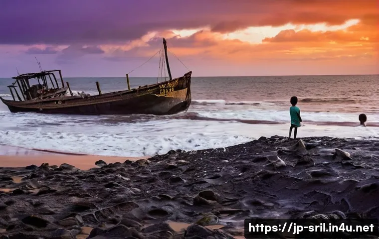 스리랑카에서 일어난 2004년 쓰나미 - **Prompt 1: The Ocean's Fury and Silent Reflection**
    A wide shot of a coastal landscape in Sri L...
