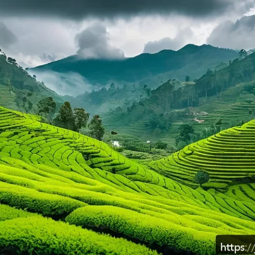 Home 31 스리랑카와 동남아시아의 차이점 - A serene landscape of Sri Lanka’s central highlands in Nuwara Eliya, featuring mist-covered tea plan...