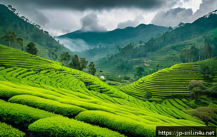 스리랑카와 동남아시아의 차이점 - A serene landscape of Sri Lanka&rsquo;s central highlands in Nuwara Eliya, featuring mist-covered tea plan...